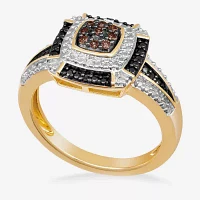 1/10 CT.T.W. Natural White, Champagne and Color-Enhanced Black Diamond Ring