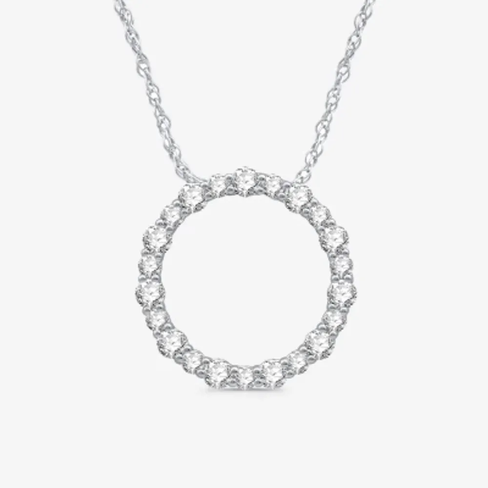 Womens 1 CT. T.W. Natural White Diamond Sterling Silver Circle Pendant Necklaces