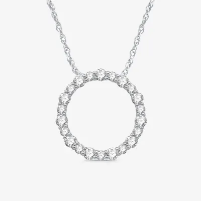 Womens 1 CT. T.W. Natural White Diamond Sterling Silver Circle Pendant Necklaces