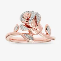 Enchanted Disney Fine Jewelry 1/10 CT.T.W. Natural Diamond 14K Rose Gold Over SIlver "Beauty and the Beast" Ring"