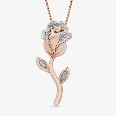 Enchanted Disney Fine Jewelry Womens 1/10 CT. T.W. Natural White Diamond Sterling Silver Flower 18 Inch Pendant Necklace