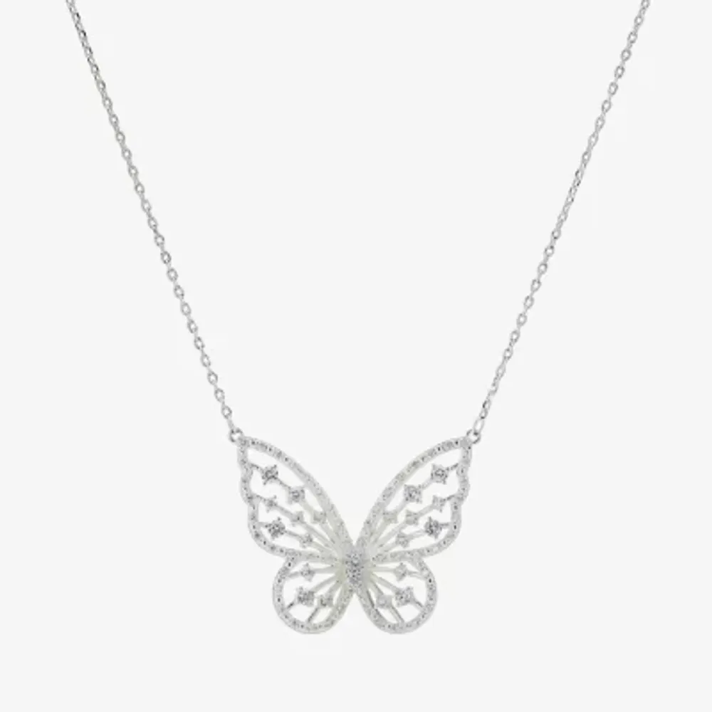 Sparkle Allure Cubic Zirconia Pure Silver Over Brass 16 Inch Link Butterfly Pendant Necklace