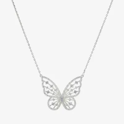 Sparkle Allure Cubic Zirconia Pure Silver Over Brass 16 Inch Link Butterfly Pendant Necklace