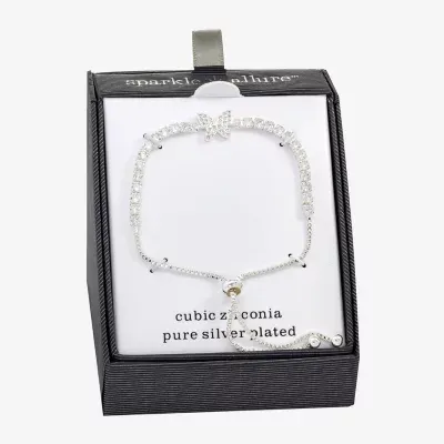 Sparkle Allure Cubic Zirconia Pure Silver Over Brass 6 3/4 Inch Butterfly Tennis Bracelet