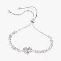 Sparkle Allure Cubic Zirconia Pure Silver Over Brass 6 3/4 Inch Heart Bolo Bracelet