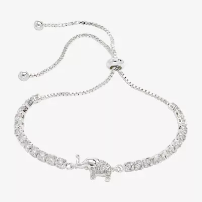 Sparkle Allure Elephant Cubic Zirconia Pure Silver Over Brass 6 3/4 Inch Bolo Bracelet
