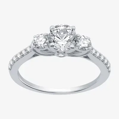 Signature By Modern Bride (H-I / I1) Womens 1 1/4 CT. T.W. Lab Grown White Diamond 10K Gold Round Side Stone 3-Stone Engagement Ring