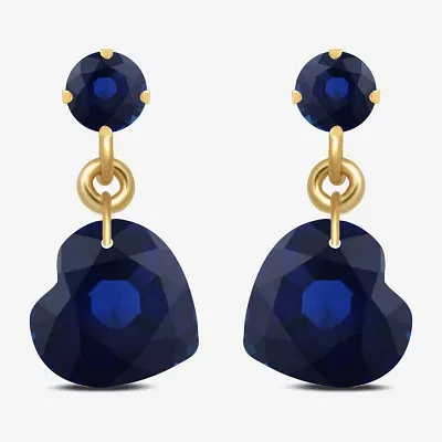 Gemstone 10K Gold Heart Drop Earrings