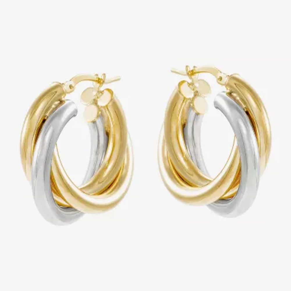 Made in Italy 14K Two Tone Gold 15mm Round Hoop Earrings