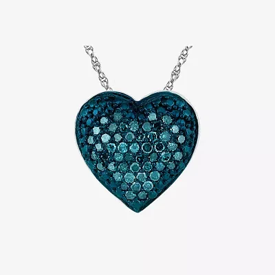 Womens 1/5 CT. Natural Blue Diamond Sterling Silver Heart Pendant Necklaces