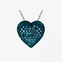 Womens 1/5 CT. Natural Blue Diamond Sterling Silver Heart Pendant Necklace