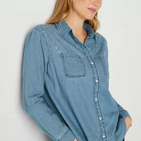 a.n.a Womens Long Sleeve Embellished Regular Fit Button-Down Shirt