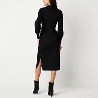 Maia Womens Long Sleeve Belted Midi Sweater Dress