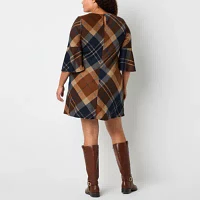 Jessica Howard Womens 3/4 Sleeve Plaid Shift Dress Plus