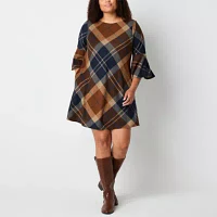 Jessica Howard Womens 3/4 Sleeve Plaid Shift Dress Plus