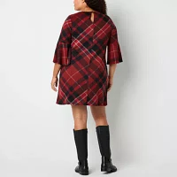 Jessica Howard Womens 3/4 Sleeve Plaid Shift Dress Plus