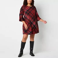 Jessica Howard Womens 3/4 Sleeve Plaid Shift Dress Plus