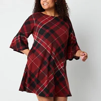 Jessica Howard Womens 3/4 Sleeve Plaid Shift Dress Plus