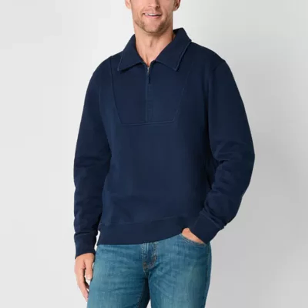 St. John's Bay French Terry Mens Long Sleeve Quarter-Zip Pullover