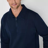 St. John's Bay French Terry Mens Long Sleeve Quarter-Zip Pullover