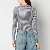 Arizona Juniors Womens Mock Neck Long Sleeve Zipper Cardigan
