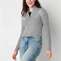 Arizona Juniors Womens Mock Neck Long Sleeve Zipper Cardigan