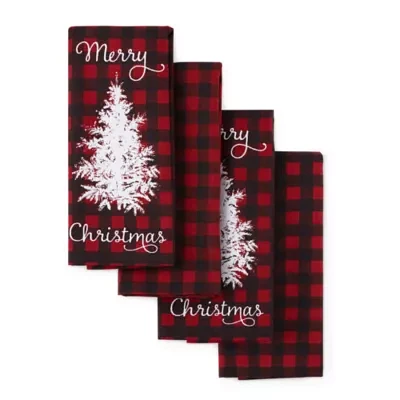 North Pole Trading Co. Buffalo Plaid Christmas Tree 4-pc. Kitchen Towel