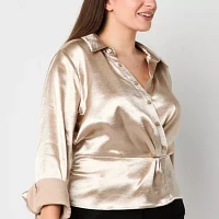 Worthington Womens Long Sleeve Satin Blouse