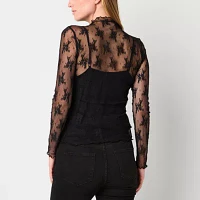 a.n.a Sheer Womens Mock Neck Long Sleeve Lace Blouse