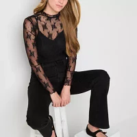 a.n.a Sheer Womens Mock Neck Long Sleeve Lace Blouse