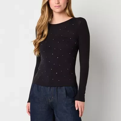 a.n.a Embellished Womens Crew Neck Long Sleeve T-Shirt