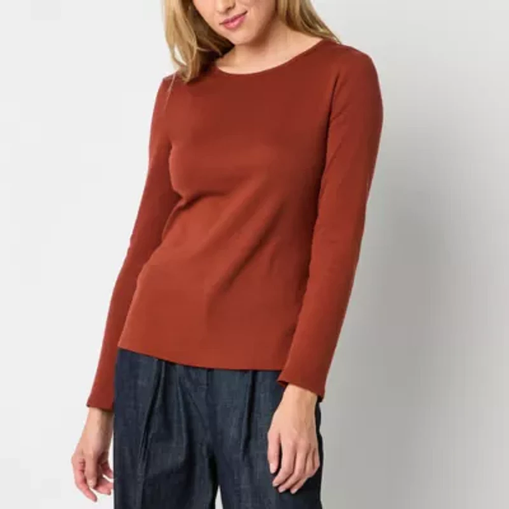 Liz Claiborne Womens Crew Neck Long Sleeve T-Shirt