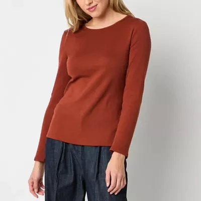 Liz Claiborne Womens Crew Neck Long Sleeve T-Shirt