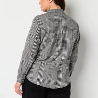 St. John's Bay Plus Womens Long Sleeve Adaptive Relaxed Fit Hidden Access Opening Button-Down Shirt