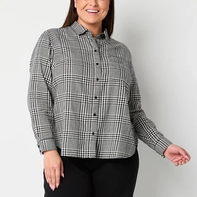 St. John's Bay Plus Womens Long Sleeve Adaptive Relaxed Fit Hidden Access Opening Button-Down Shirt