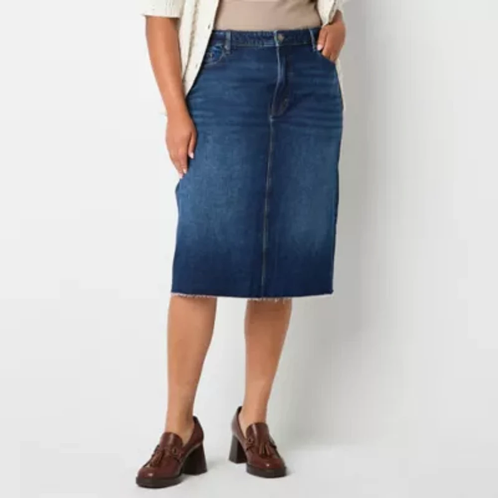 a.n.a Womens High Rise Midi Denim Skirt-Plus