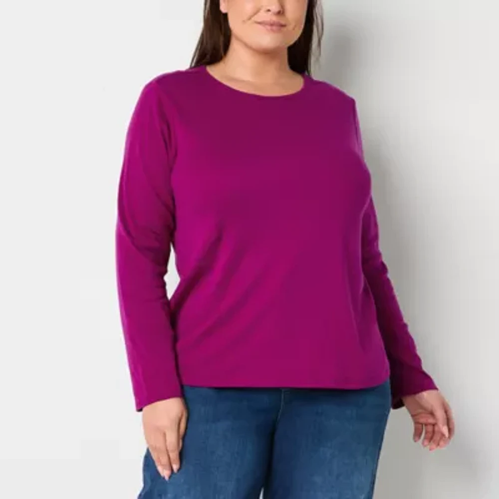 Liz Claiborne Womens Plus Crew Neck Long Sleeve T-Shirt