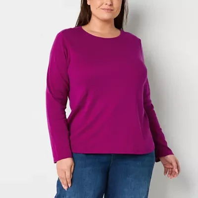 Liz Claiborne Womens Plus Crew Neck Long Sleeve T-Shirt