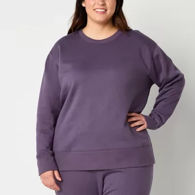 Xersion Womens Super Soft Fleece Crew Neck Long Sleeve Sweatshirt Plus