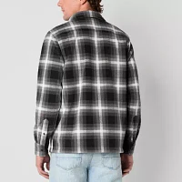 Arizona Mens Long Sleeve Plaid Button-Down Fleece Shirt Jacket