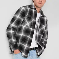 Arizona Mens Long Sleeve Plaid Button-Down Fleece Shirt Jacket