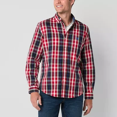 U.S. Polo Assn. Stretch Poplin Mens Classic Fit Long Sleeve Plaid Button-Down Shirt