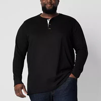 St. John's Bay Waffle Big and Tall Mens Henley Neck Long Sleeve Regular Fit Thermal Top