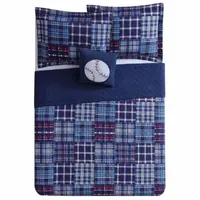 Laura Hart Kids Navy Plaid Patch Quilt Set With Decorative Pillow