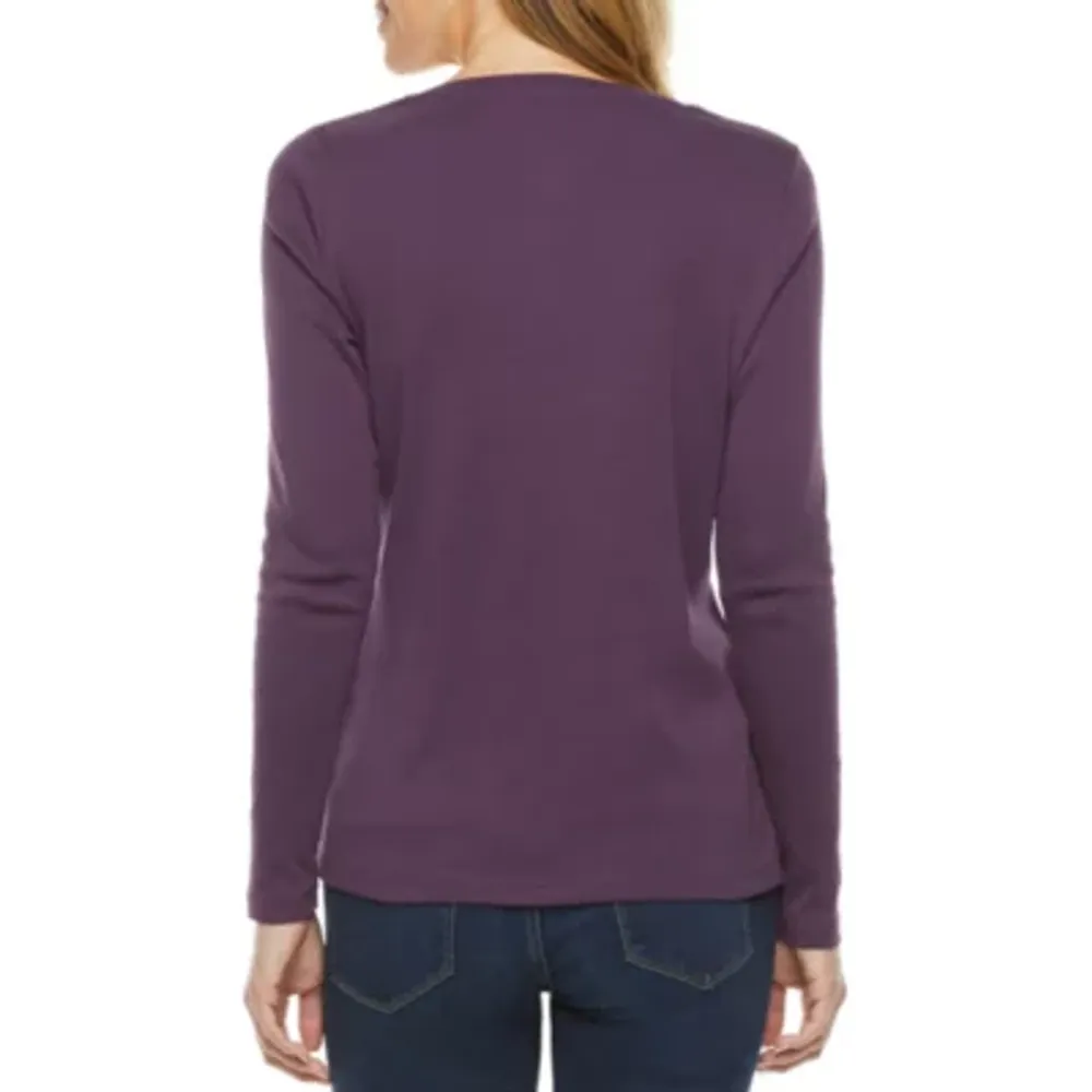 St. John's Bay Womens V Neck Long Sleeve T-Shirt