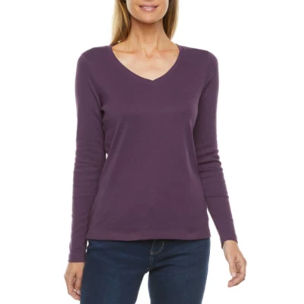 St. John's Bay Womens V Neck Long Sleeve T-Shirt