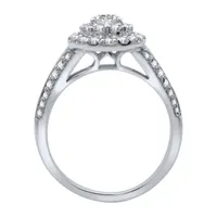 Signature By Modern Bride Womens 1 1/2 CT. T.W. Natural Diamond 14K White Gold Pear Side Stone Halo Bridal Set