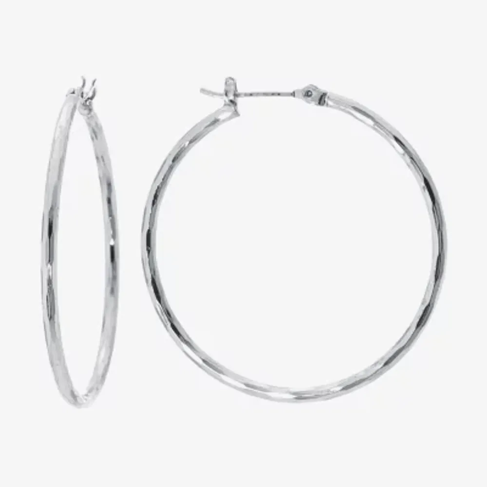 Silver Reflections Pure Silver Over Brass Hoop Earrings