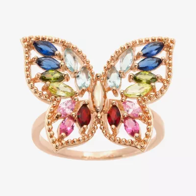Sparkle Allure Womens Multi Color Crystal 14k Rose Gold Over Brass Butterfly Hypoallergenic Cocktail Ring