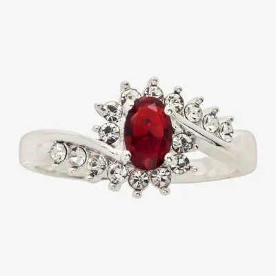 Sparkle Allure Womens Red Crystal Oval Bypass  Halo Engagement Ring